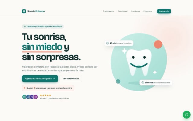 Demo de landing page para una clínica dental con formulario de cita