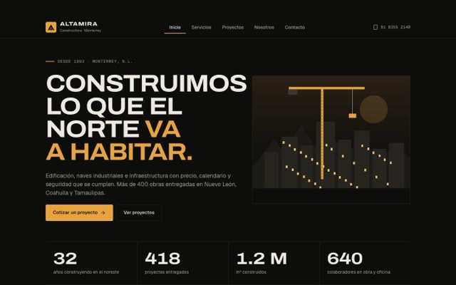 Demo de sitio empresarial para una constructora con proyectos filtrables