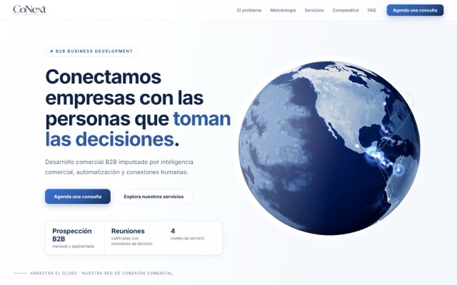 Portada de conext.work, sitio de prospección B2B