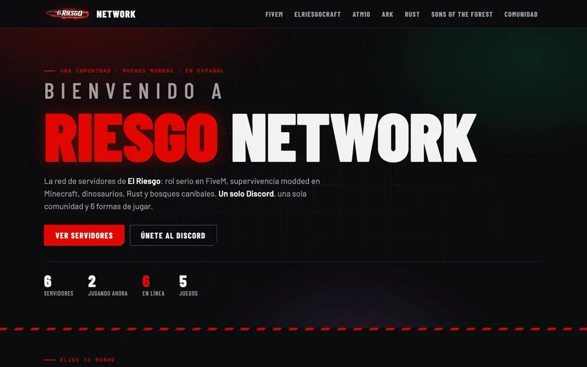 Portada de elriesgorp.com con el estado de los servidores