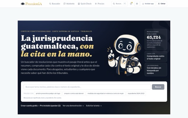 Portada de precedentia.org, buscador de jurisprudencia con IA